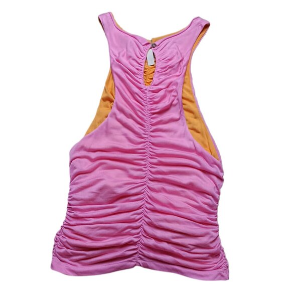 NWT PILCRO ANTHROPOLOGIE Ruched Reversible Tank In Pink/Orange, Medium, $68 - Picture 4 of 12